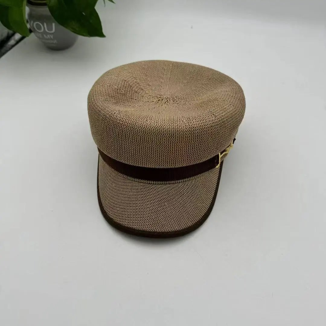 Woven Captain Hat Red Beige Black Military Style