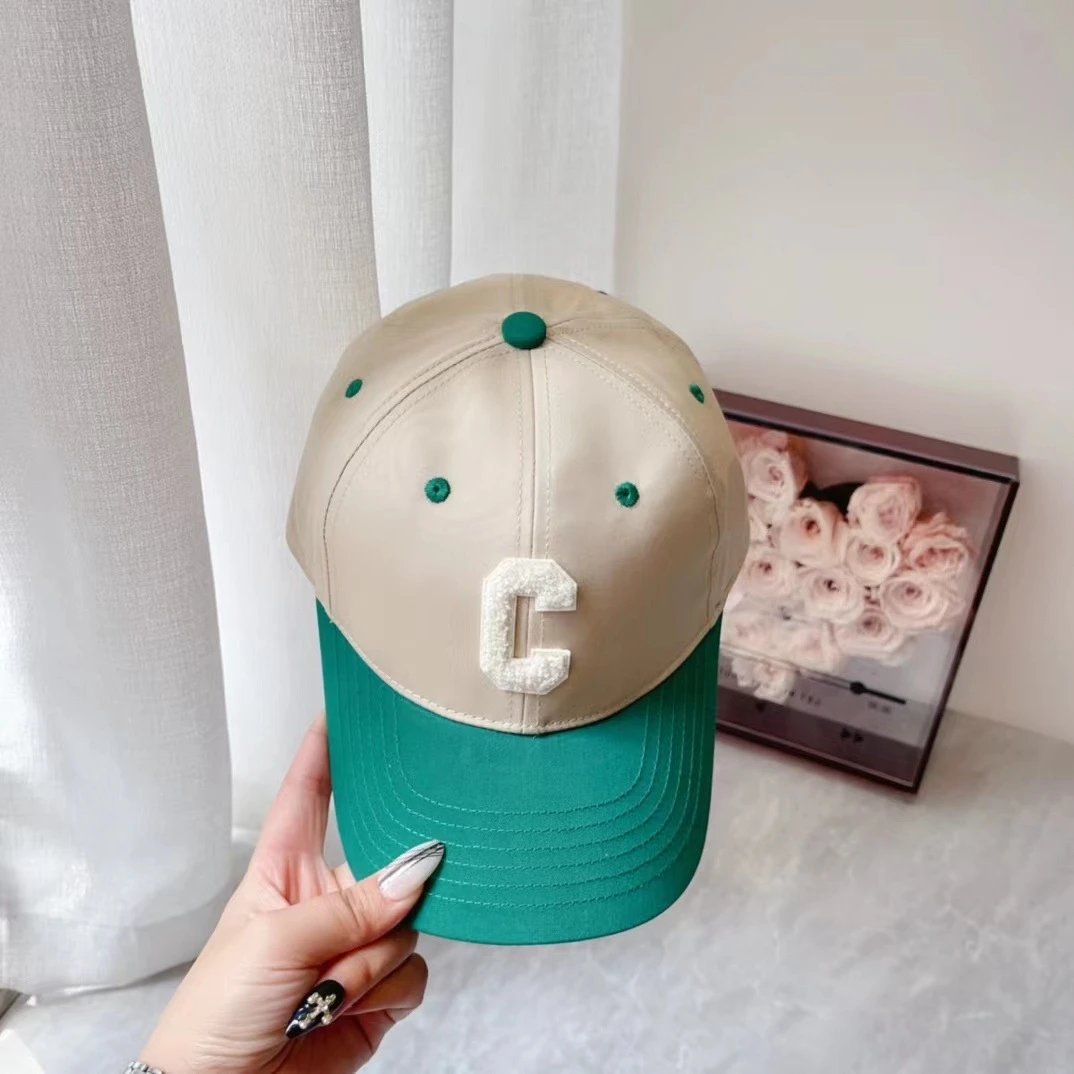 Cotton Baseball Cap Navy Beige Letter C Sporty