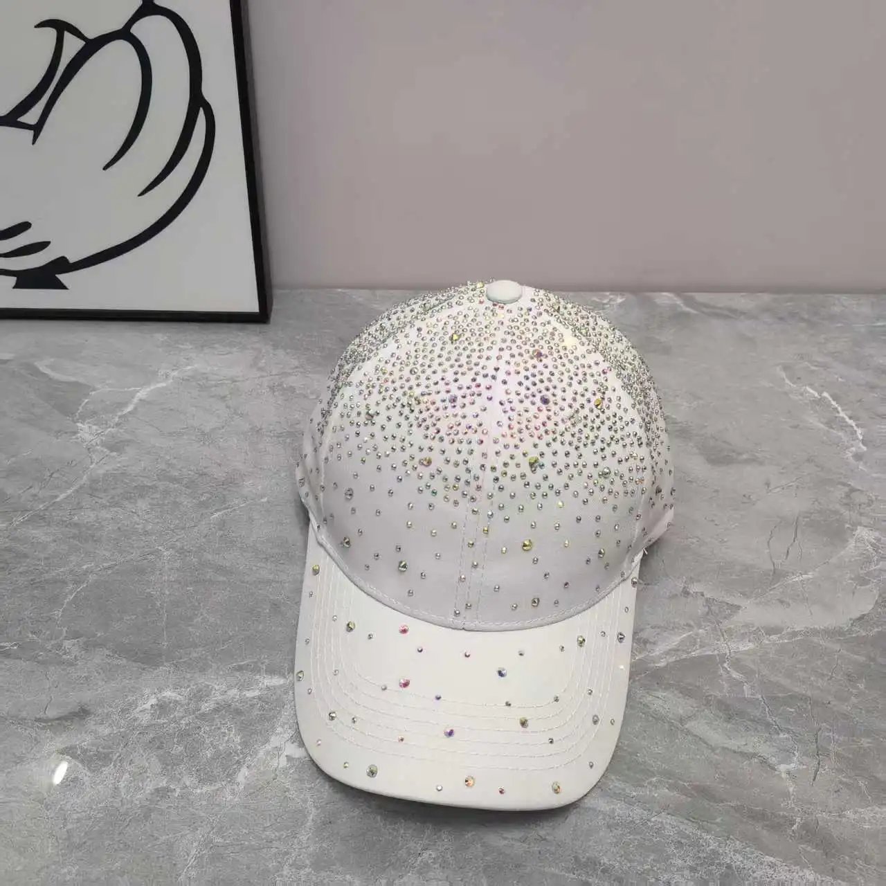 Rhinestone Embellished Baseball Cap Pink Beige White Black Sparkly Glam