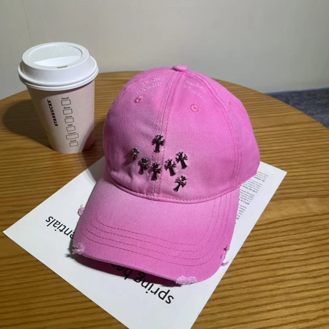 Distressed Baseball Cap with Embroidered Cross Motif Five Colors Streetwear