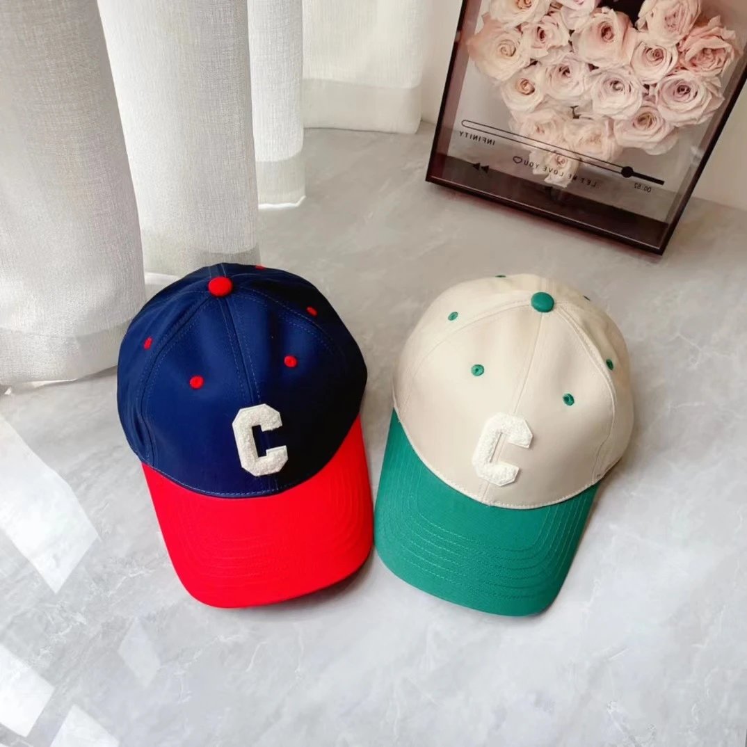 Cotton Baseball Cap Navy Beige Letter C Sporty