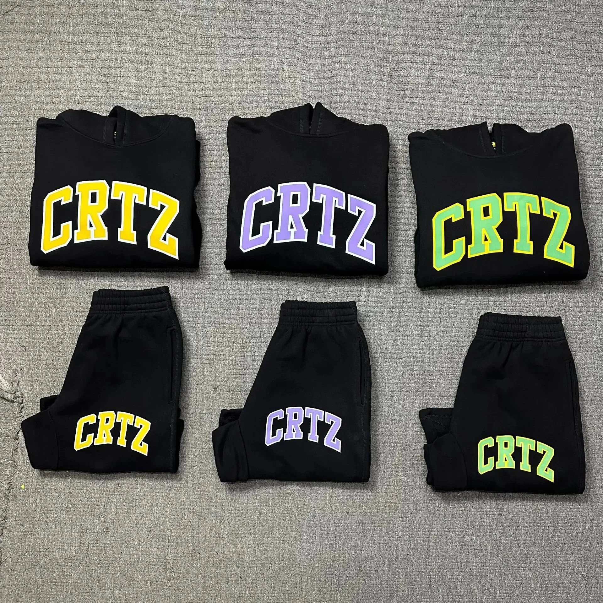 CRTZ Hoodie And Jogger Set Black Yellow Purple Green Collegiate