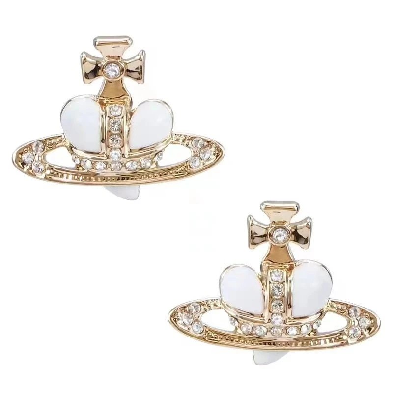 Vivienne Westwood Orb White Crystal Statement Earrings