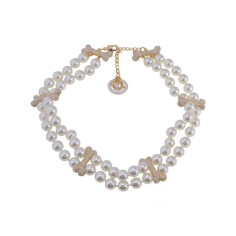 Pearl Bone Charm Multi Strand Necklace White Gold Silver Vintage