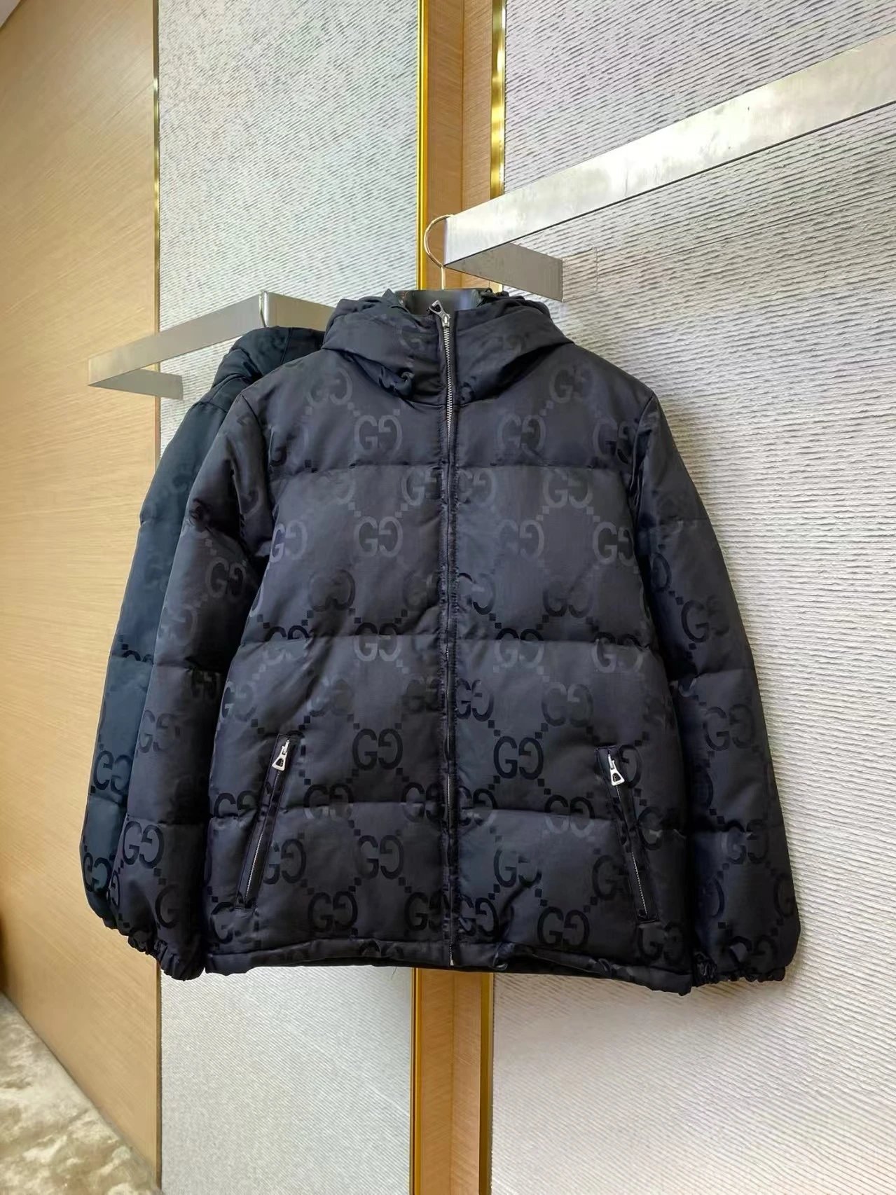 Gucci Vests Hooded Monogram Puffer Vest — Black