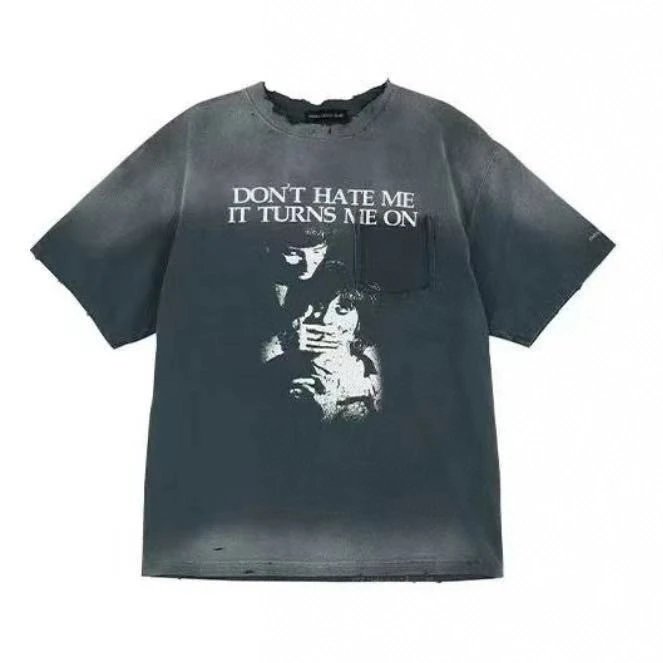 Distressed Gray Graphic Print Oversized T-Shirt