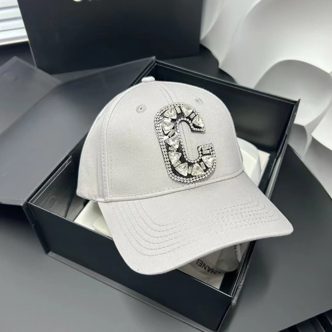 Chanel Hats Rhinestone C Letter Baseball Cap — Light gray
