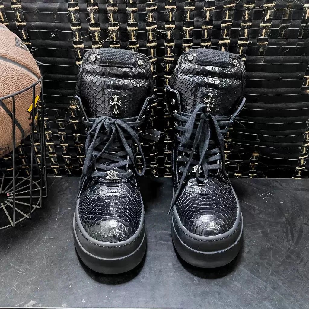 Chrome Hearts Black Python Leather High Top Sneakers