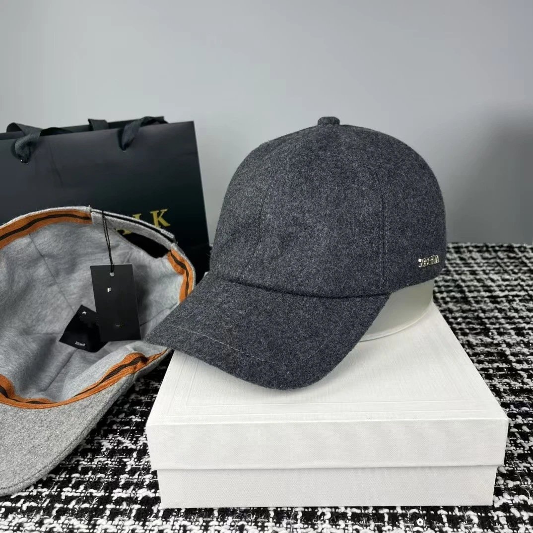 ZEGNA Hats Wool baseball cap with metal logo plaque — gray