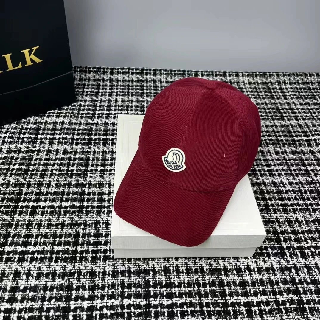 Moncler Logo Corduroy Baseball Cap Black Navy Olive Beige Burgundy Casual