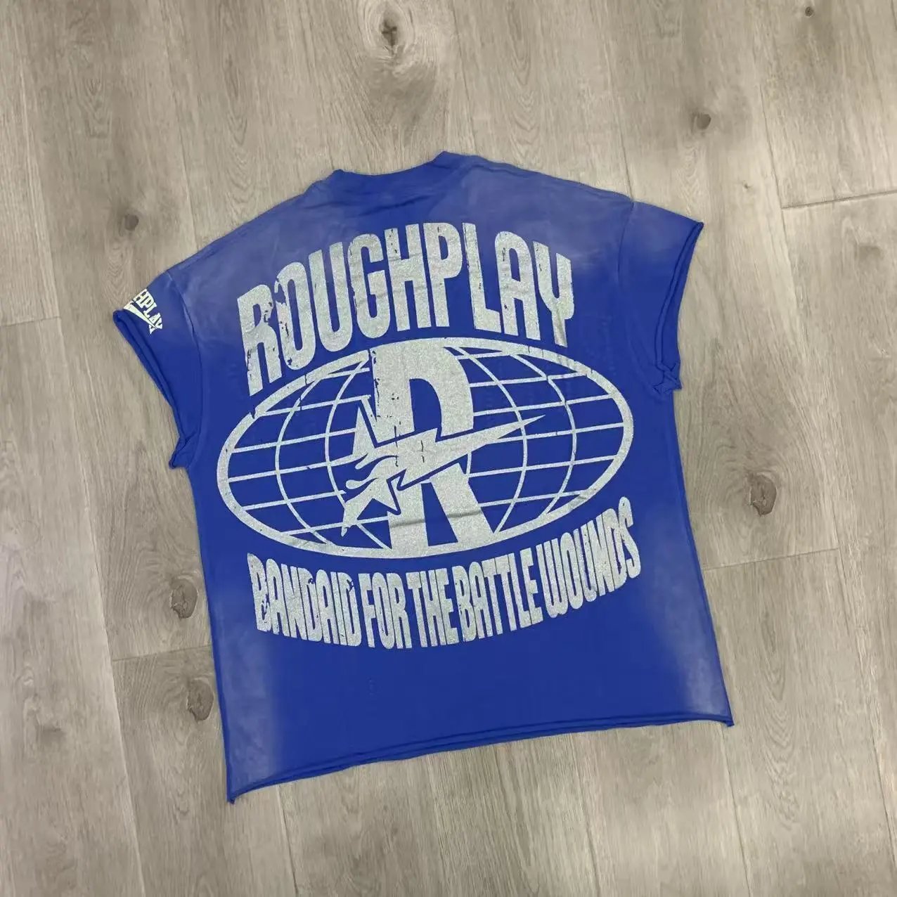 Roughplay Bandaid For The Battle Wounds Blue Graphic Sleeveless T-Shirt