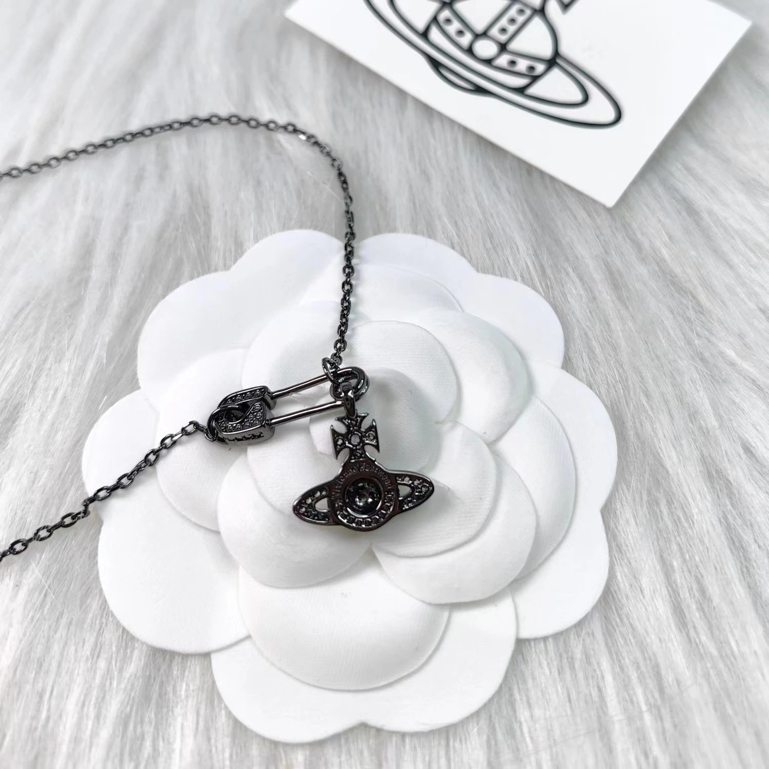 Vivienne Westwood Orb Black Rhinestone Punk Necklace