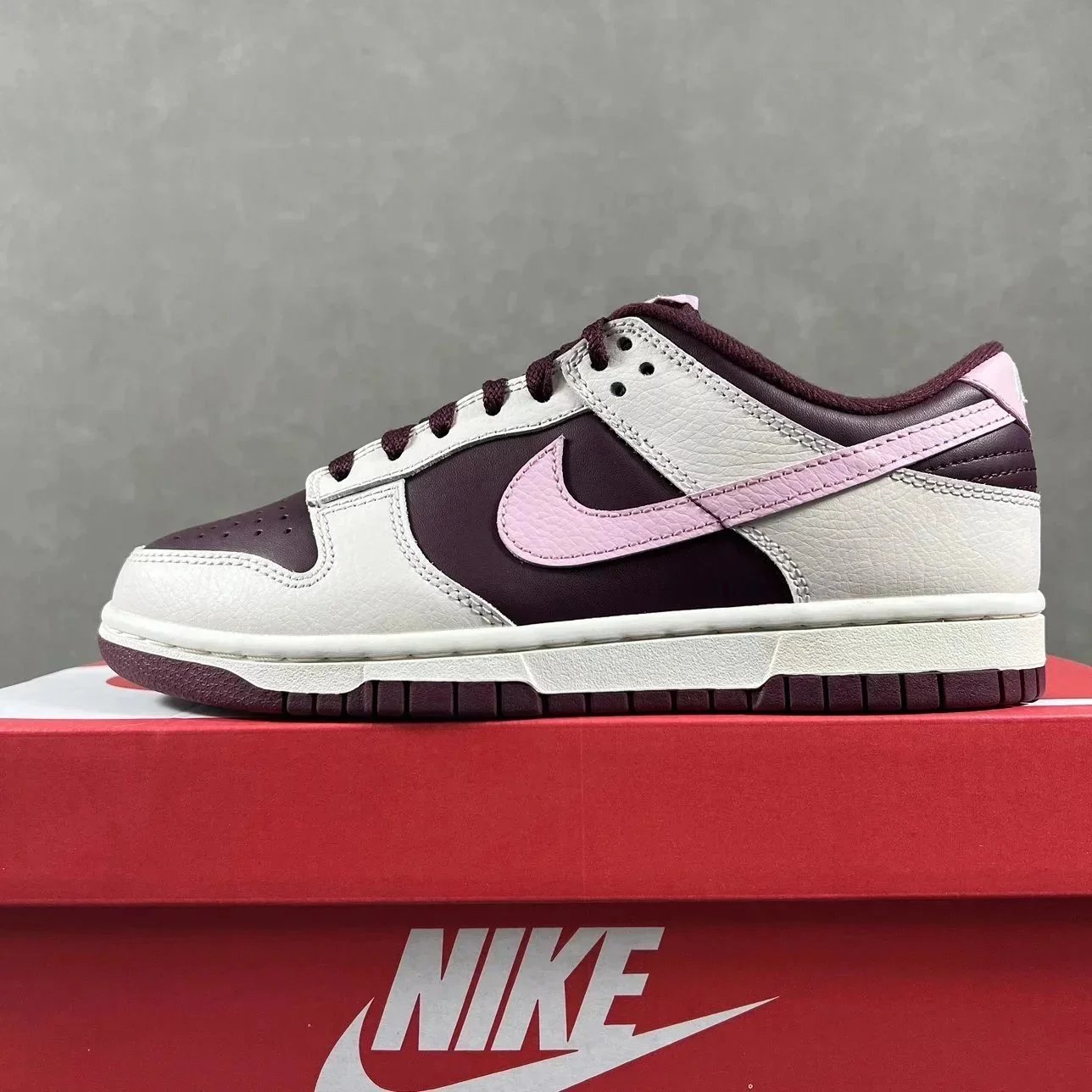 Nike Dunk Low Burgundy Pink Leather Casual Sneakers