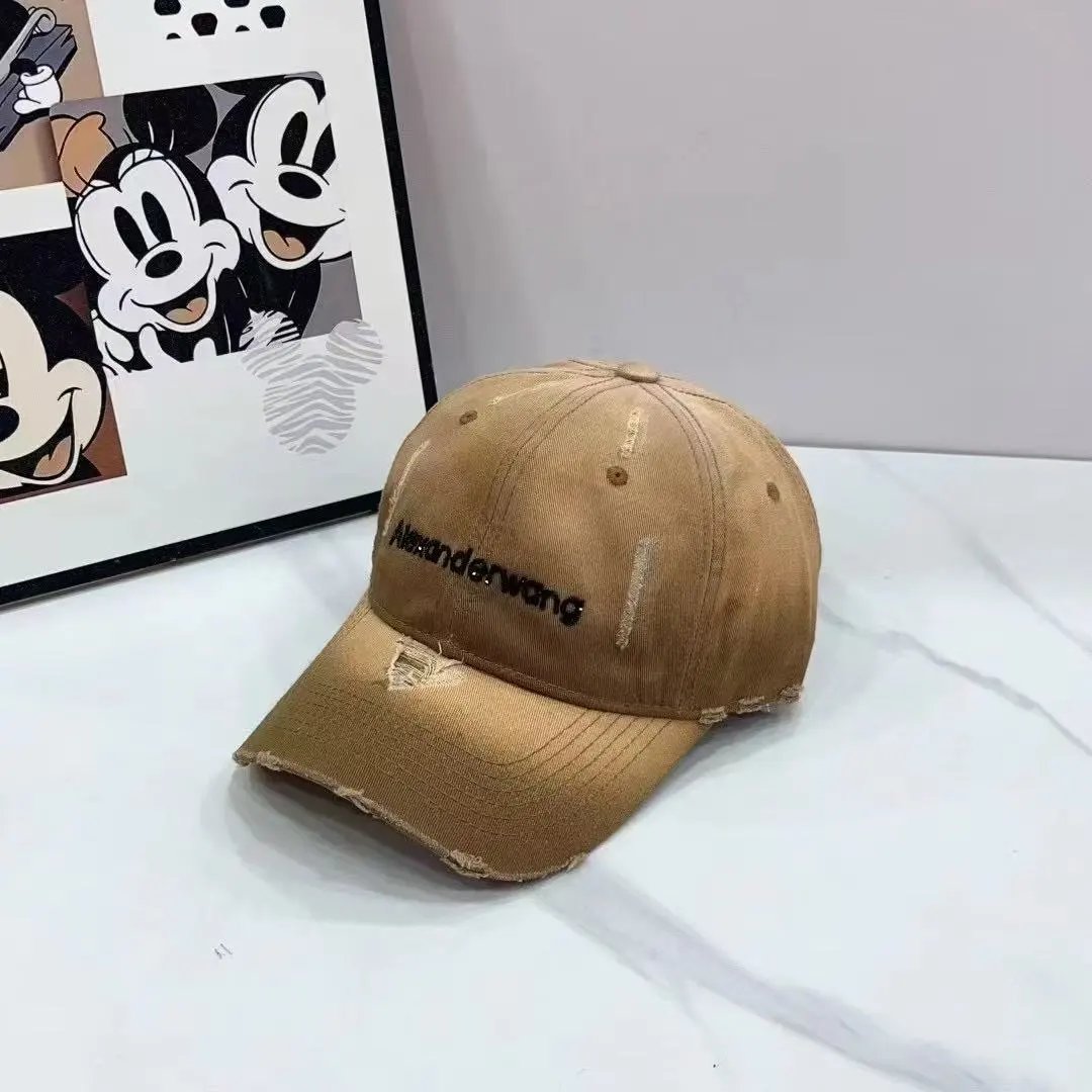 Alexander Wang Hats Distressed Rhinestone Logo Baseball Cap — Camel color