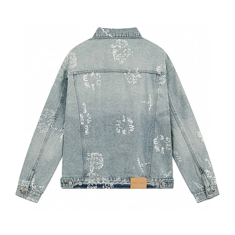 Purple Brand Denim Jacket Light Blue Graphic Print Casual