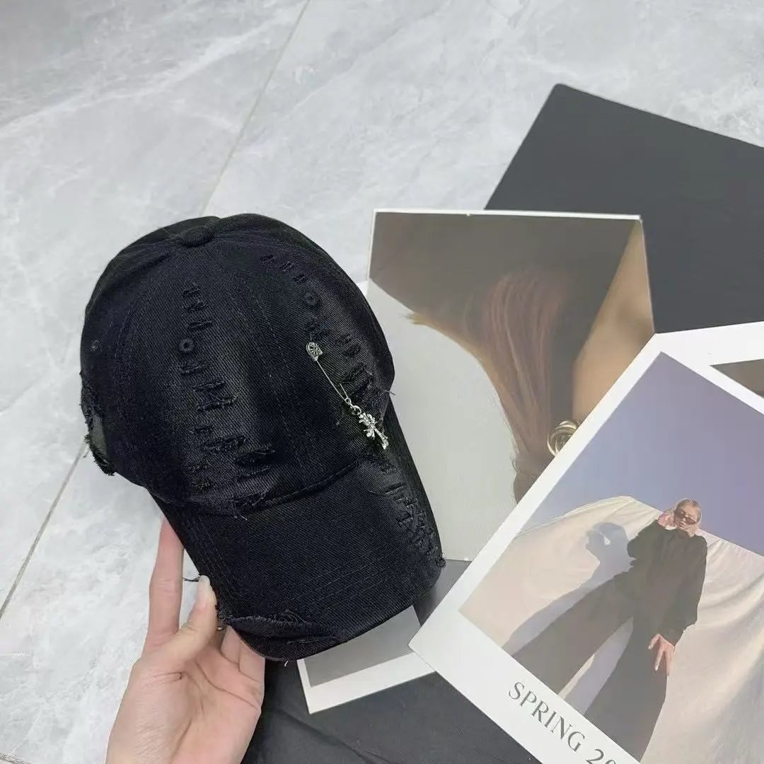 Distressed Denim Baseball Cap Gray Vintage Streetwear