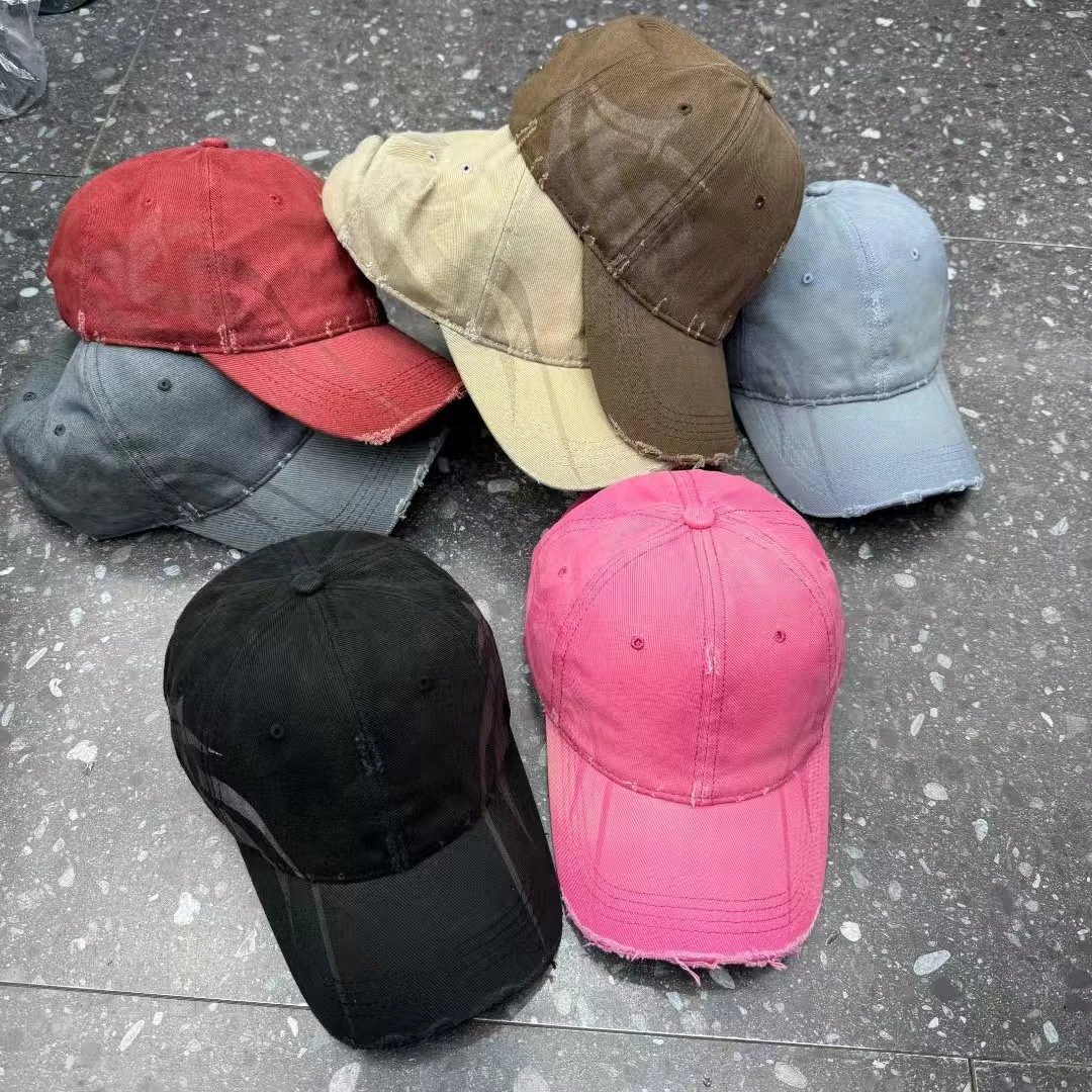 Distressed Cotton Baseball Cap Red Beige Brown Gray Black Pink Vintage