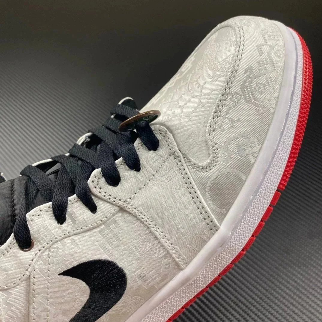Nike Air Jordan 1 White Red Brocade High Top Sneakers
