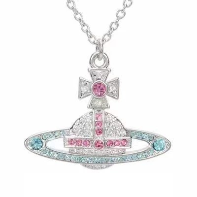 Vivienne Westwood Orb Red Crystal Silver Chain Necklace