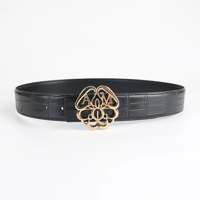 Alyx Belt Black Croc-Embossed Floral Buckle