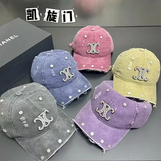 Chanel Hats Distressed Rhinestone Double-C Baseball Cap product detail image 1