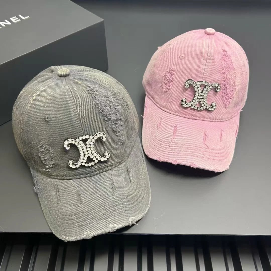 Chanel Logo Embellished Distressed Cotton Baseball Cap