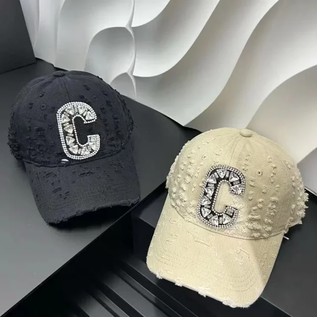 Unbranded Hats Distressed Rhinestone C Letter Baseball Cap product detail image 4