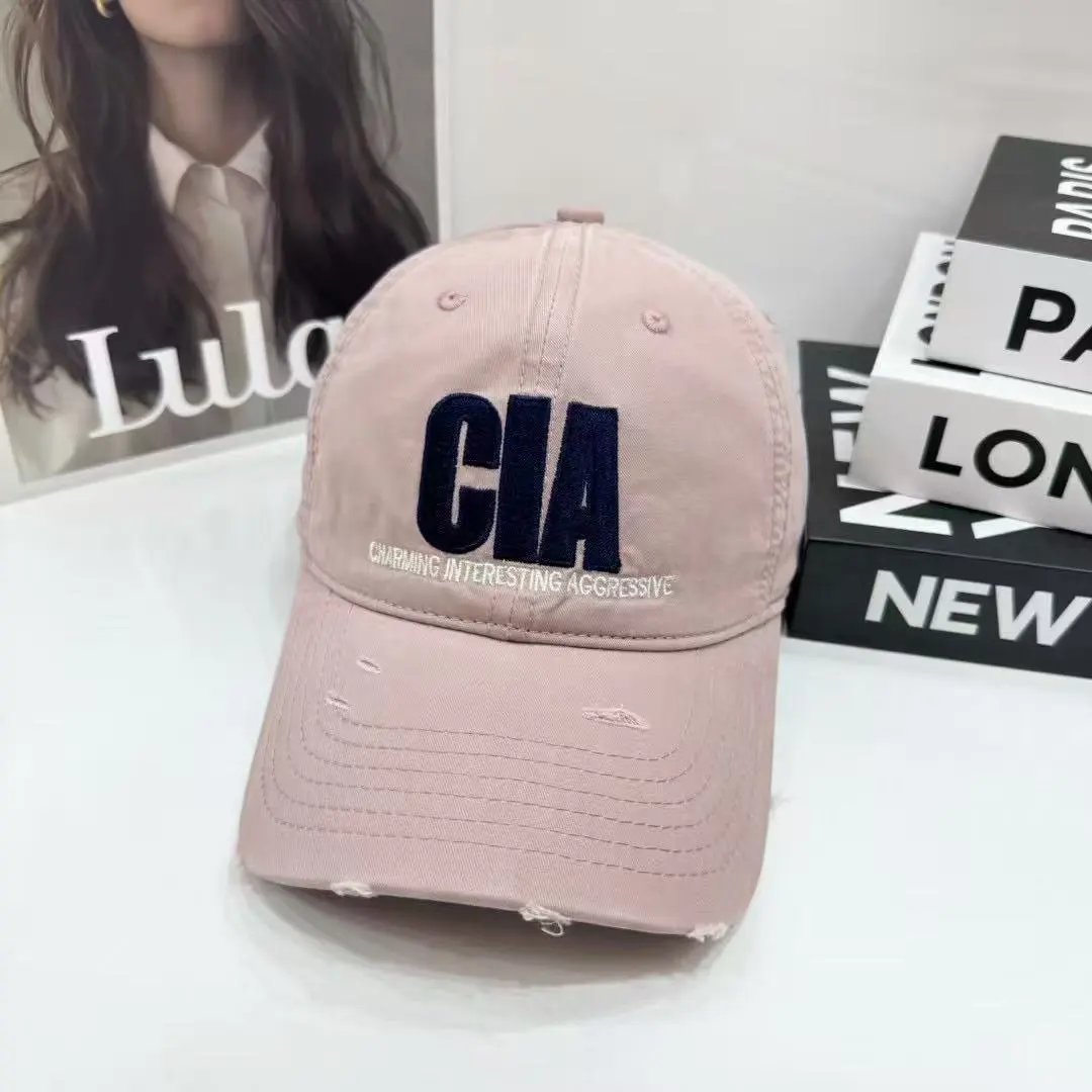 Unbranded Hats CIA Embroidered Distressed Baseball Cap — Pink