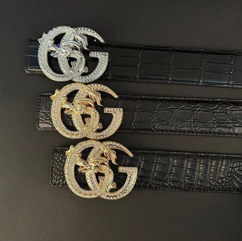 Crocodile Texture Black Gold Dragon Buckle Luxury Belt