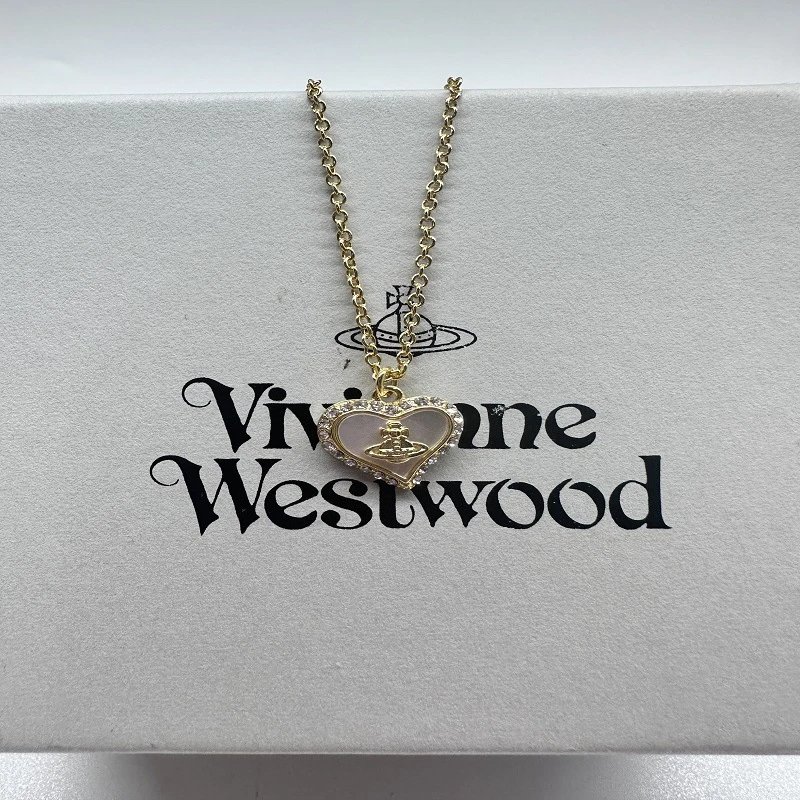 Vivienne Westwood Heart Silver Rhinestone Pendant Necklace