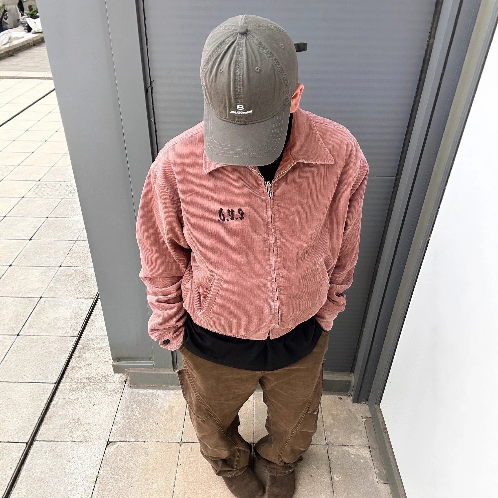Corduroy Jacket Pink Graphic Print Oversized Bomber