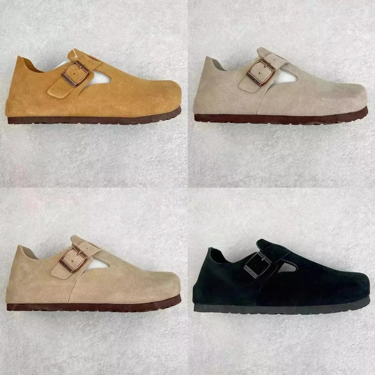 Birkenstock Boston Suede Tan Beige Black Casual Clogs