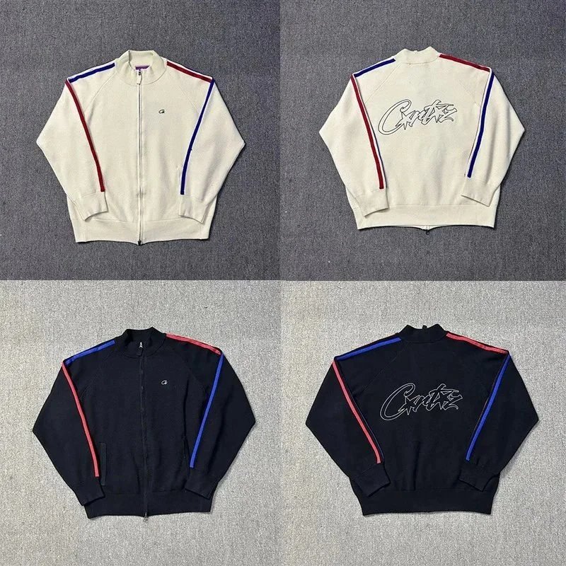Crate Track Jacket Cream Navy Colorblock Retro