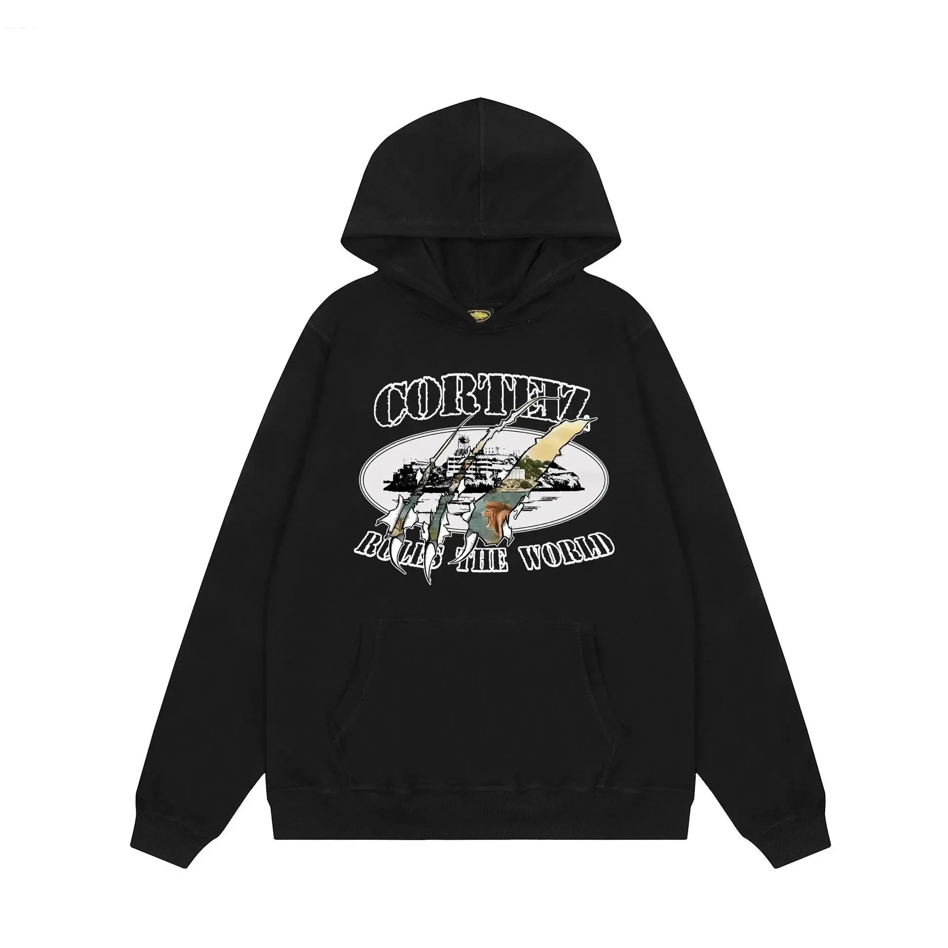 Corteiz Hooded Sweatshirt Light Blue Gray Black Graphic Streetwear