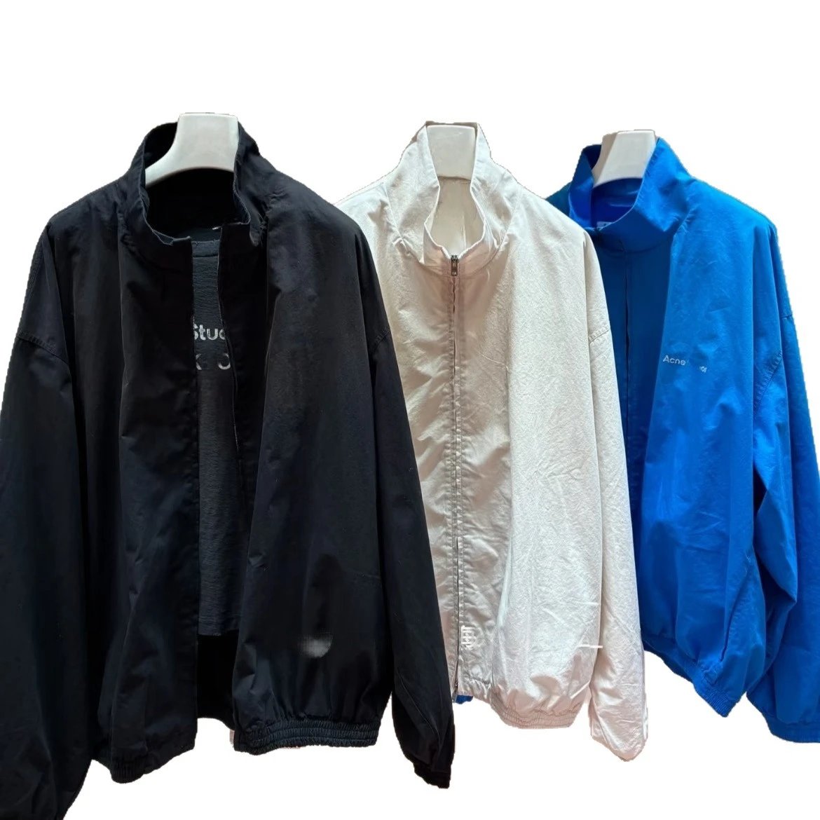 Blue Oversized Windbreaker Jacket with Graphic Print Casual Outerwear