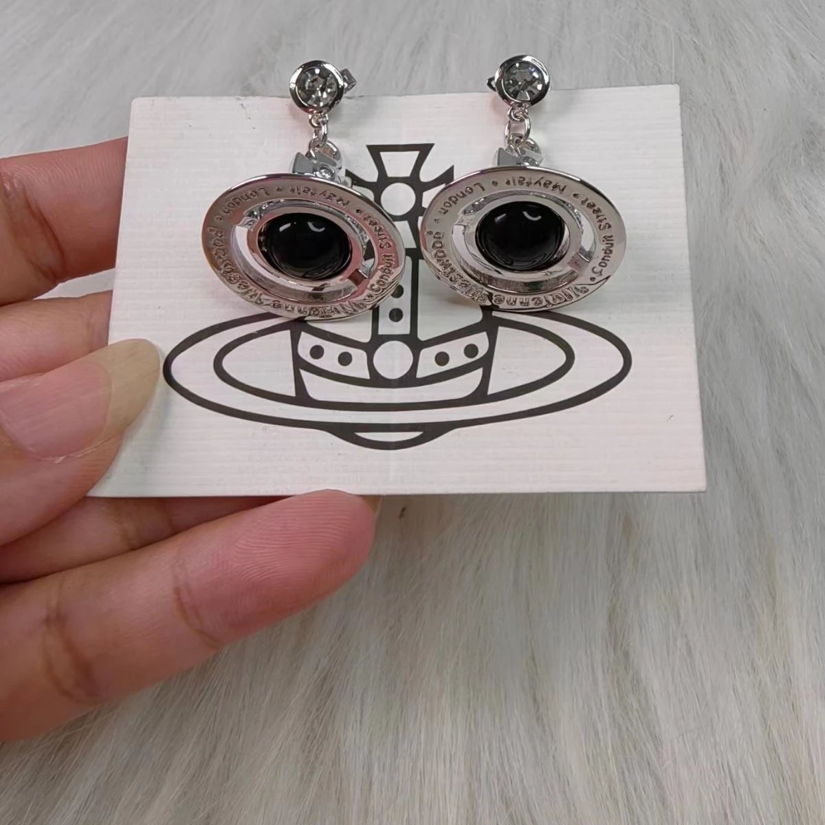 Vivienne Westwood Orb Black Silver Punk Earrings