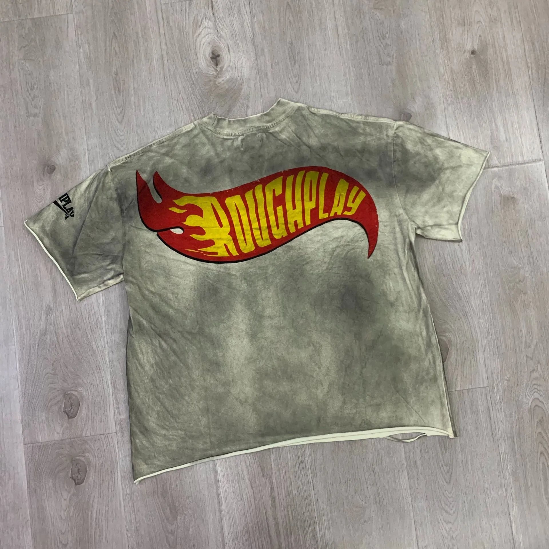 Roughplay Flame Logo Olive Green Distressed T-Shirt