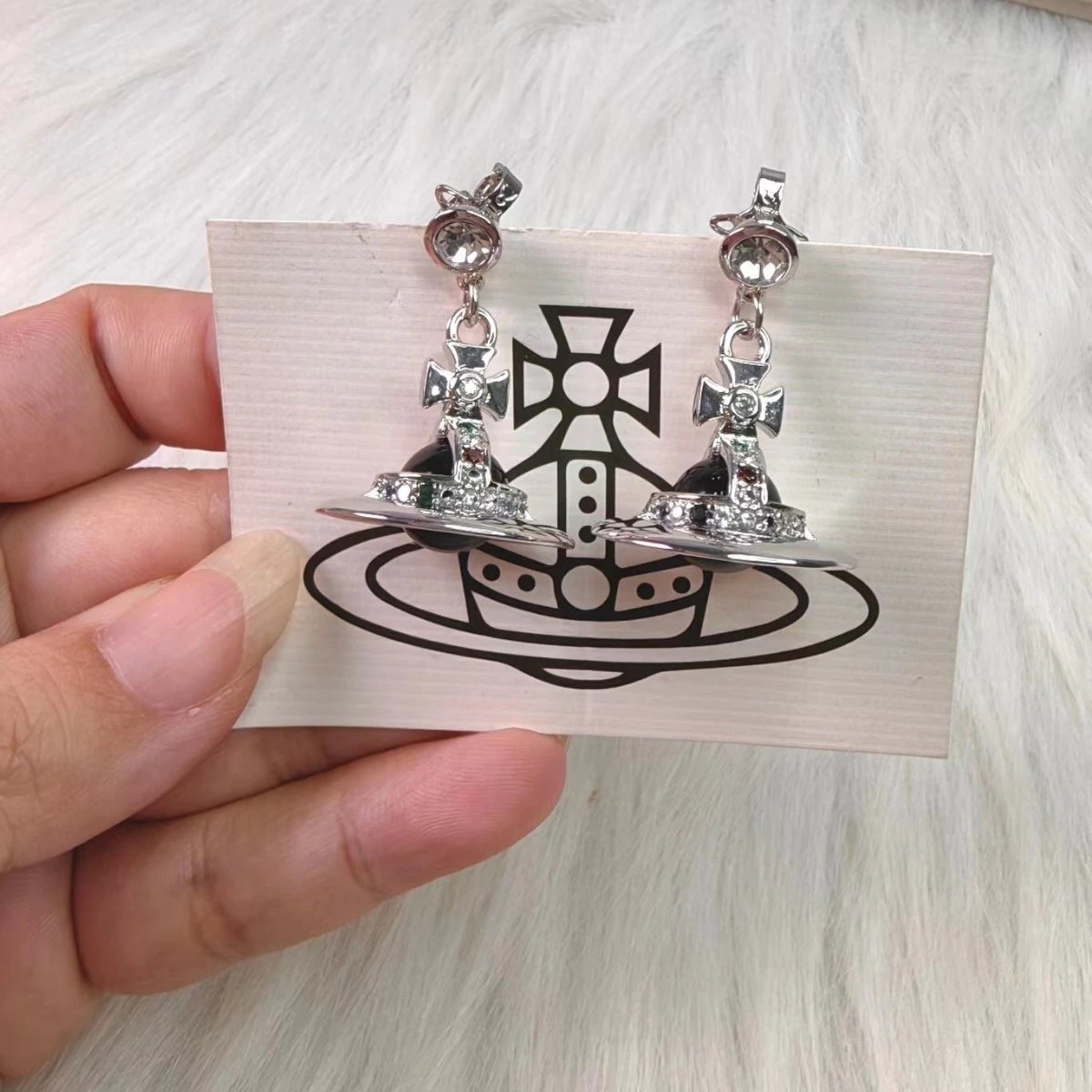 Vivienne Westwood Orb Black Silver Punk Earrings