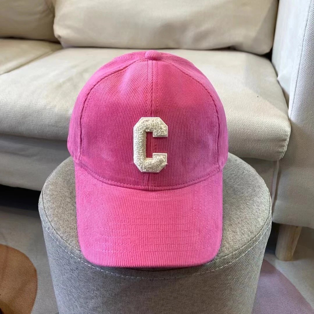 Unbranded Hats Corduroy Baseball Cap with Chenille C Patch — Rose red