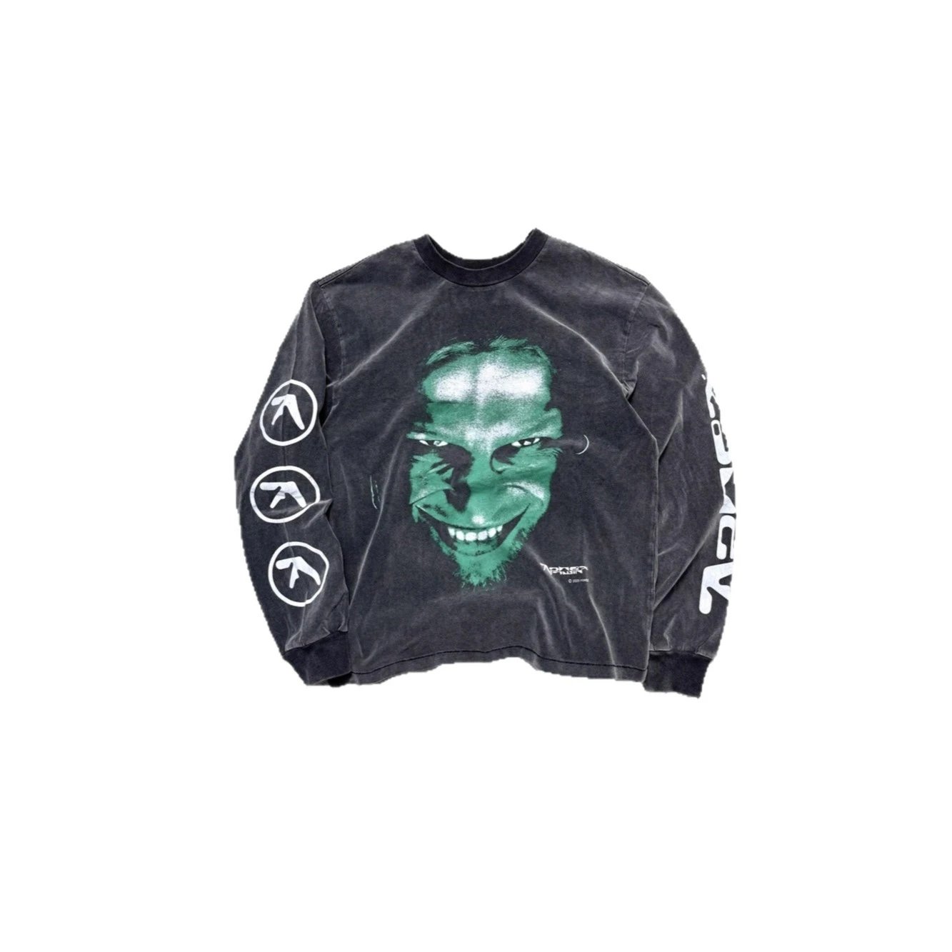 Black Graphic Long Sleeve Tee Green Face Print Streetwear