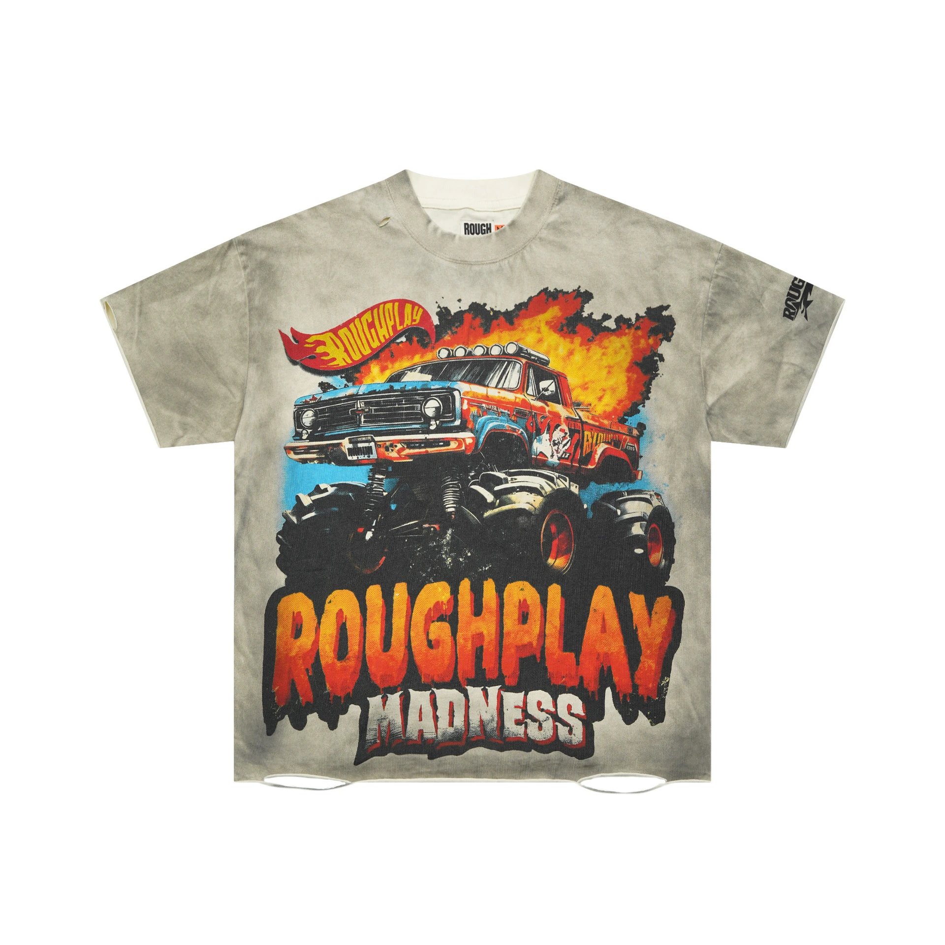 Roughplay Flame Logo Olive Green Distressed T-Shirt