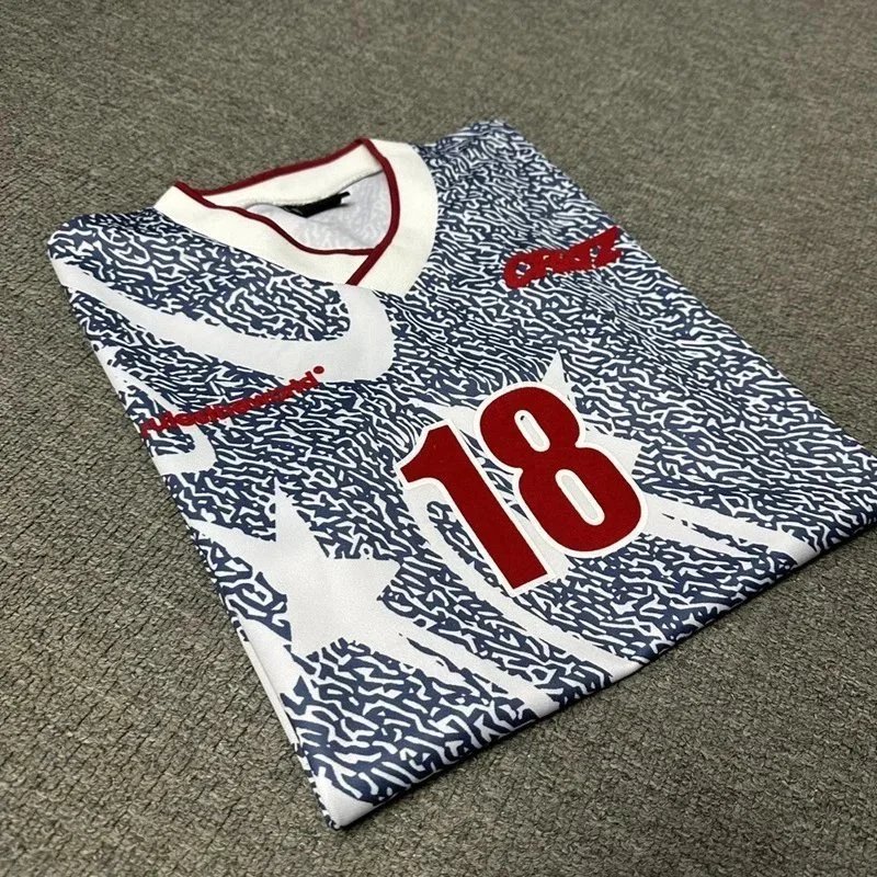 Hummel 1990s Retro Blue White Red Graphic Soccer Jersey