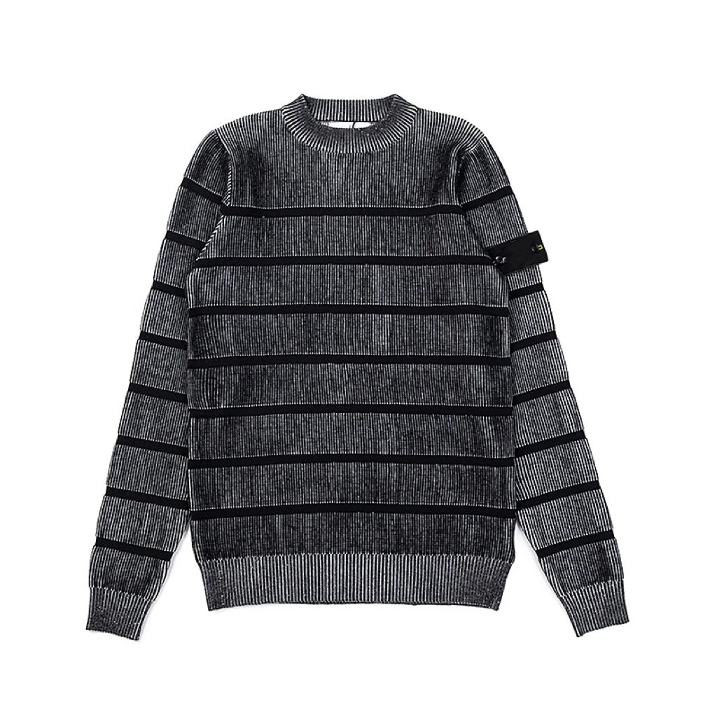 Stone Island Ribbed Brown Black Striped Crewneck Sweater