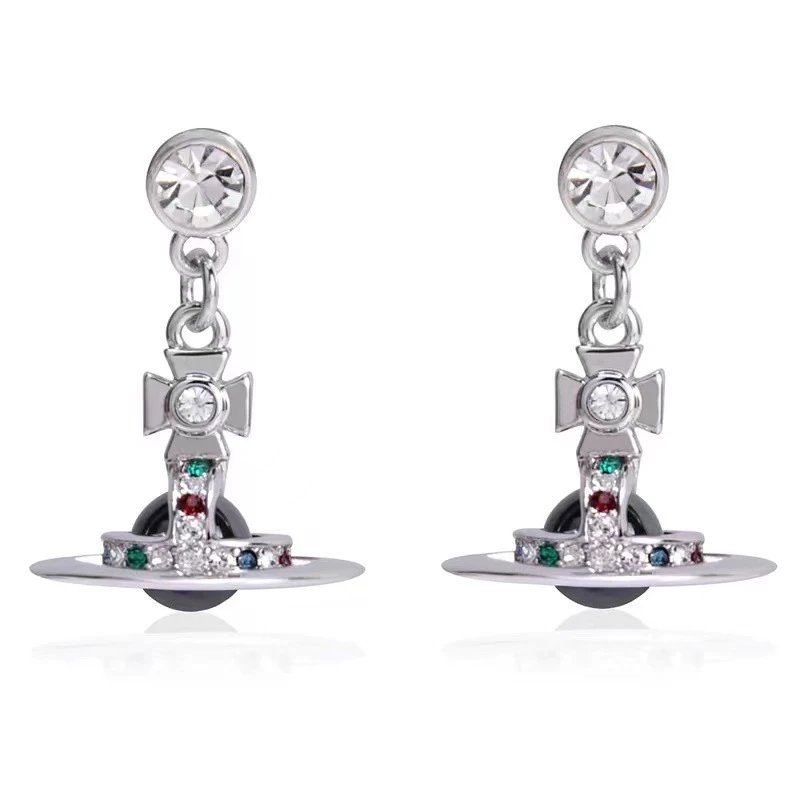 Vivienne Westwood Orb Black Silver Punk Earrings