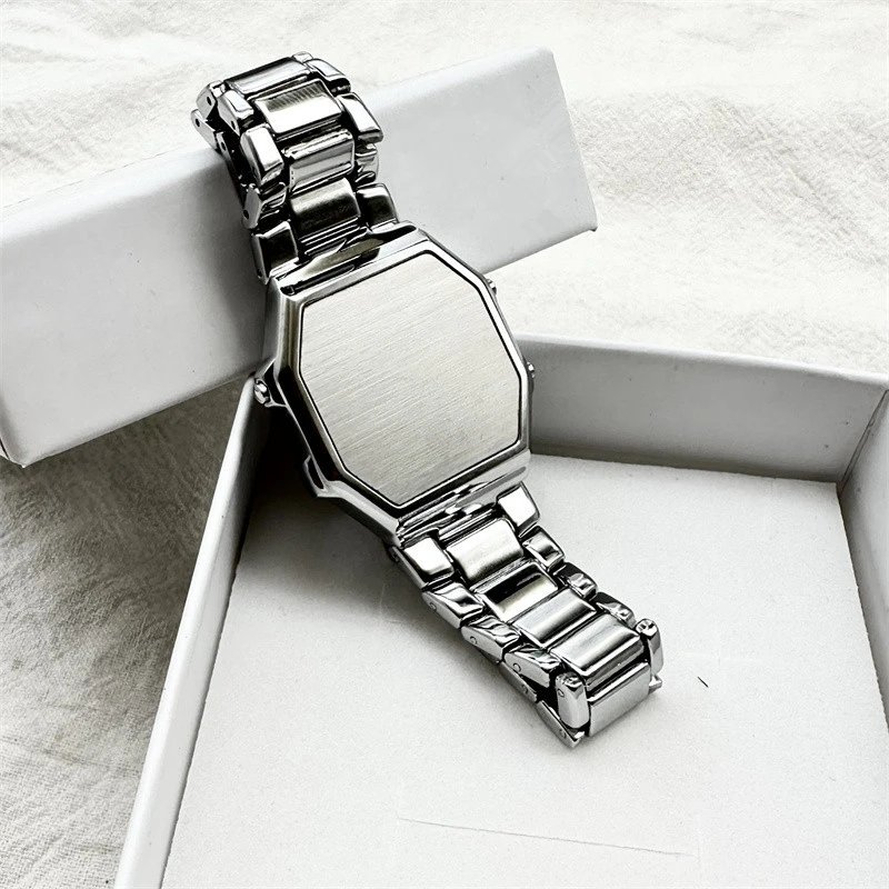 Stainless Steel Octagonal Face Silver Minimalist Watch