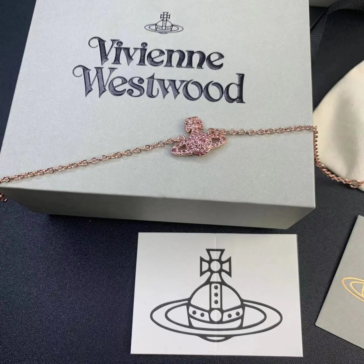 Vivienne Westwood Orb Pink Crystal Chain Bracelet