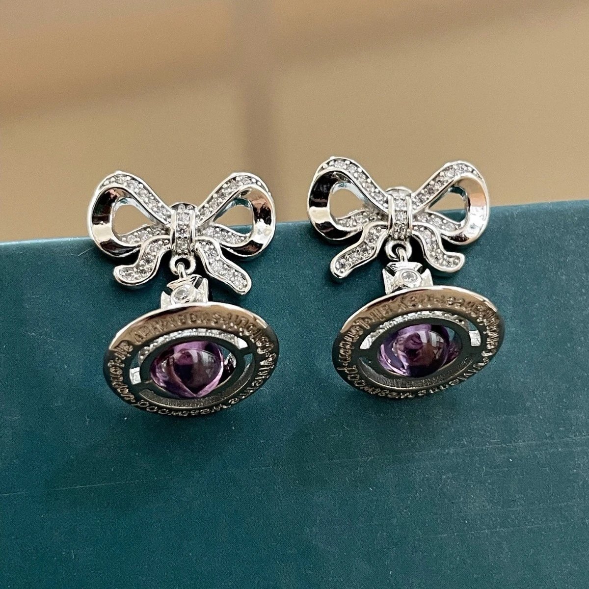 Vivienne Westwood Orb Bow Gold Crystal Earrings