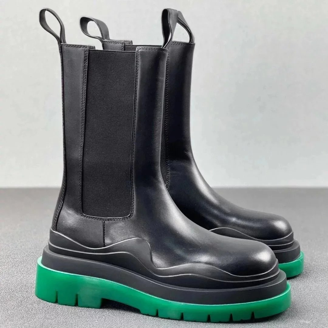 Unbranded Boots Chelsea platform lug with contrast sole — Black green (grass green)