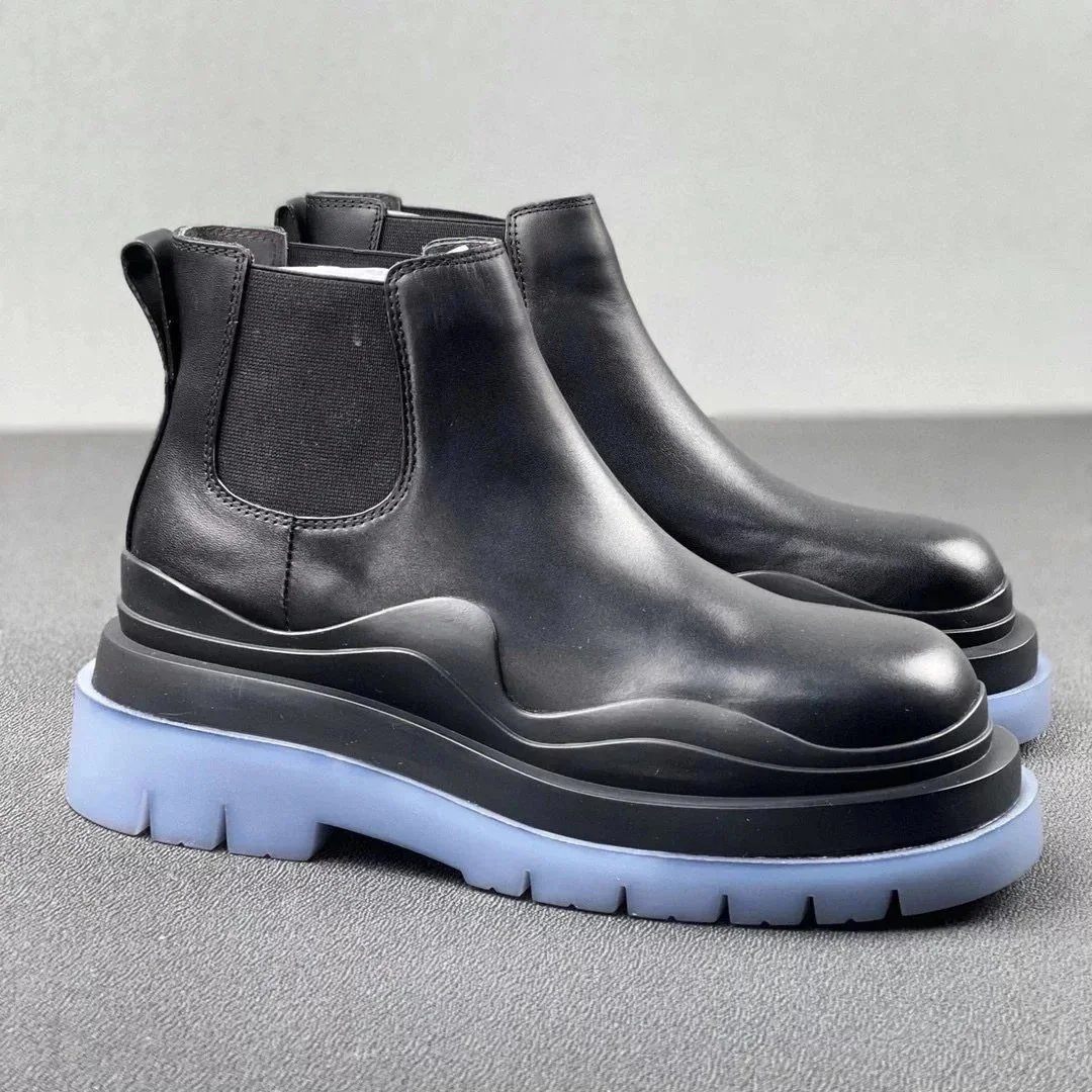 Unbranded Boots Chelsea platform lug with contrast sole — Black and Blue (Middle)