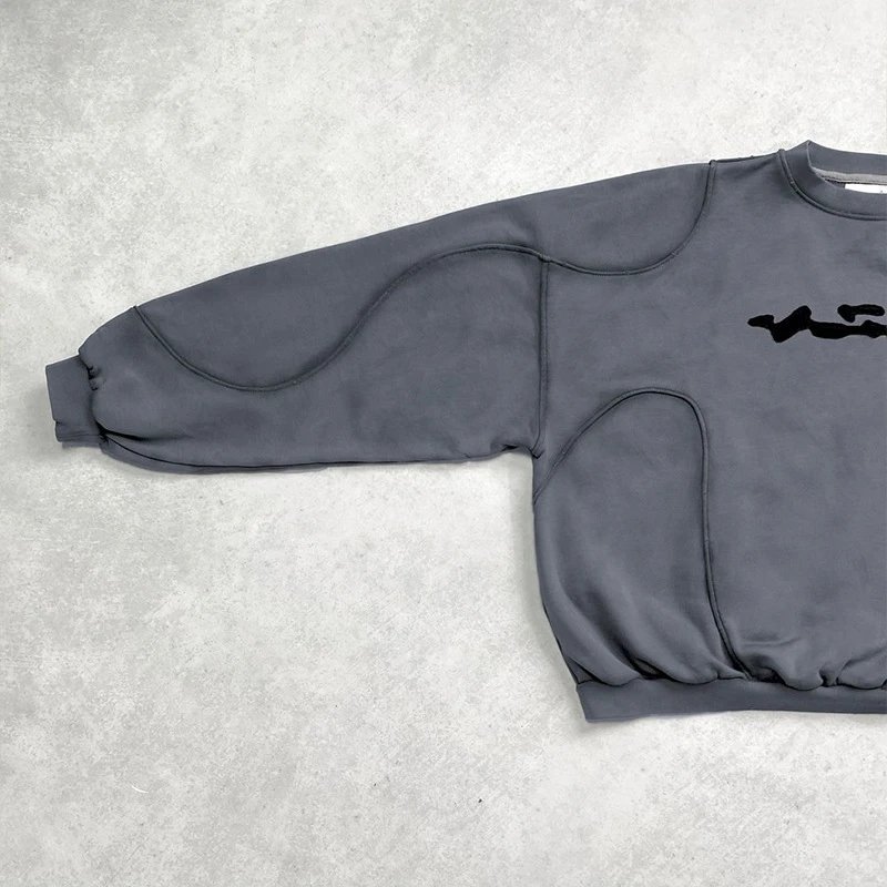 Gray Cropped Sweatshirt with Black Script Logo Streetwear